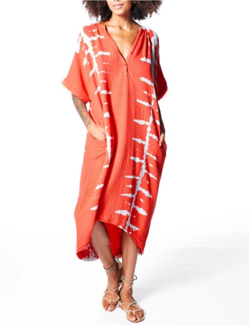 YOUNG FABULOUS & BROKE Oversized Baja Kaftan Dress in Tiger Lily Tie Dye